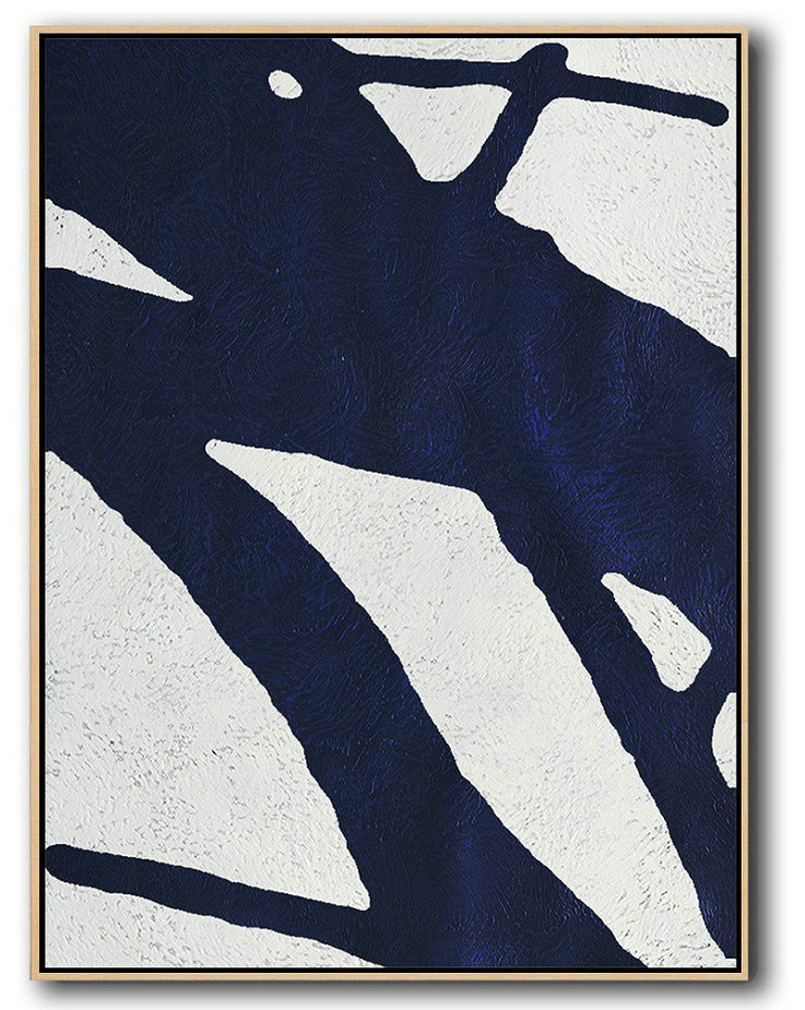 Large Modern Abstract Painting,Buy Hand Painted Navy Blue Abstract Painting Online,Wall Art Painting